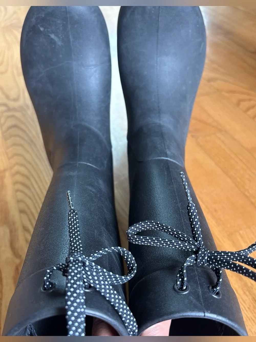 Crocs Women's Freesail Rain Boots Black Polkadot Laces Waterproof Womens Size 7
